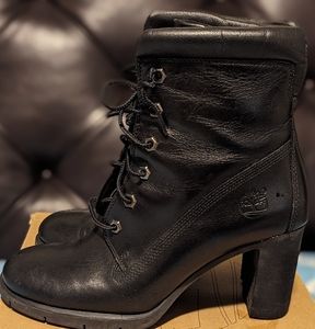 black leather Women's high heel boots